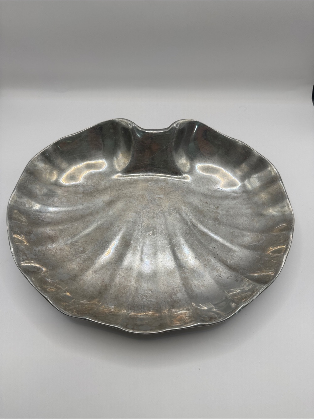 Vintage Wilton Pewter Clamshell Tray Coastal Shell Dish Palm Beach Decor